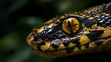 Fototapeta premium Extreme close up of a yellow snake eye and textured scales