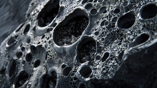 Volcanic rock porous surface vesicles close up