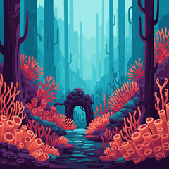 Coral Reef with Seaweed and Tunnel. © bayu
