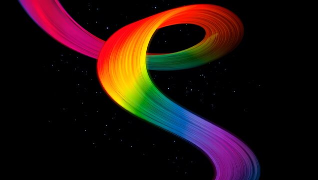 Colorful Ribbon Swirl in a Dark Space with Stars Background