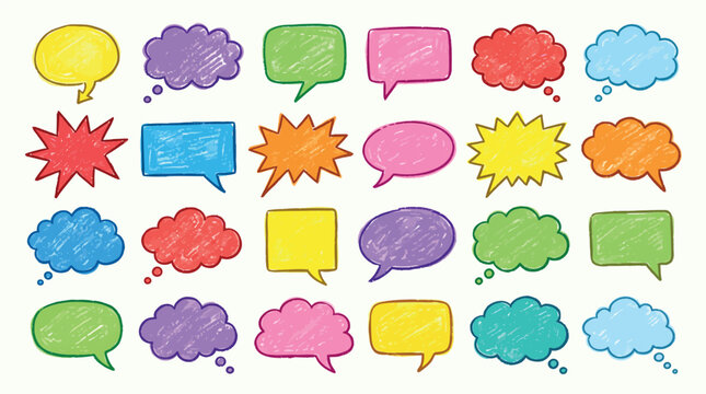 Colorful comic speech bubbles and thought clouds