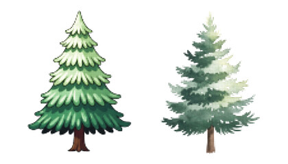 Tall evergreen pine fir coniferous tree forest nature ecology concept vintage halftone engraved vector illustration graphic element design © Rashida