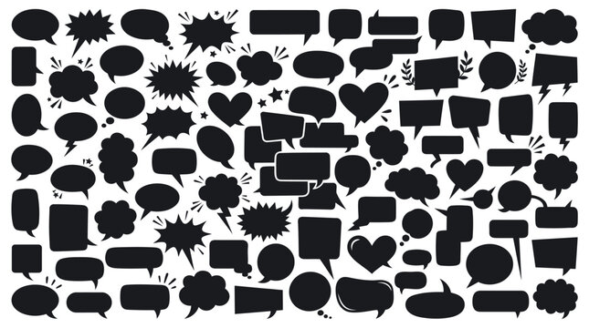 Collection of black speech bubbles comic book elements and graphic design assets