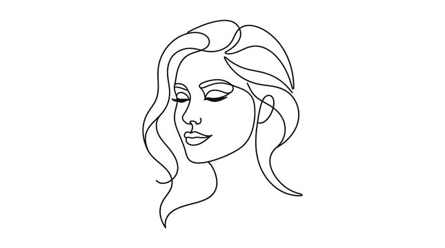 Elegant woman face line art minimalist continuous drawing modern portrait illustration