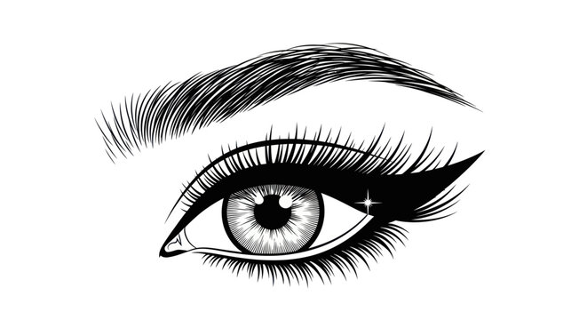 Beautiful female eye with long eyelashes winged eyeliner and eyebrow