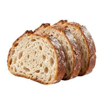 Artisan Sourdough Bread Slices Isolated on White Background, Rustic Bakery Food