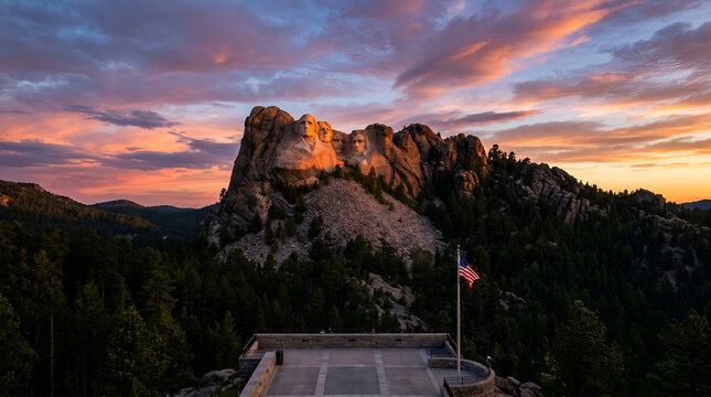 Mount rushmore national memorial at sunset in south dakota