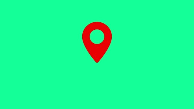 Red map location pin animation on green screen for easy chroma key compositing navigation