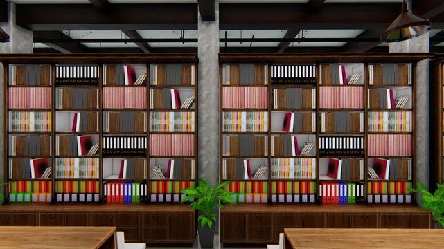 interior design of library footage. 3d Animation