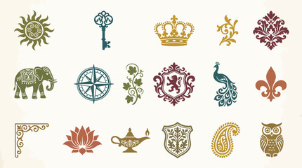 Collection of ornate vintage symbolic icons. © Abhinaya Project