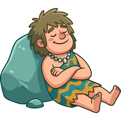 Naklejka premium Caveman resting on large stone outdoors