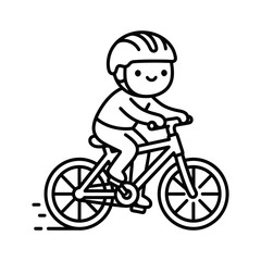 Fototapeta premium A cute cartoon boy riding a bicycle on a white background