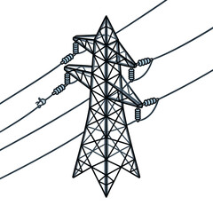 A tall metal electricity pylon stands against a white background © livi