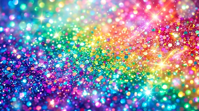 Vibrant rainbow glitter background, colorful sparkles, shimmering texture, festive decoration