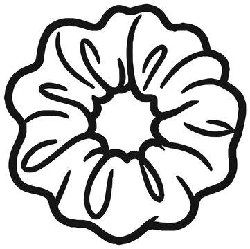 Fabric hair scrunchie hand drawn black and white line art illustration
