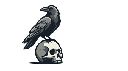 Obraz premium Bird perched on human skull illustration