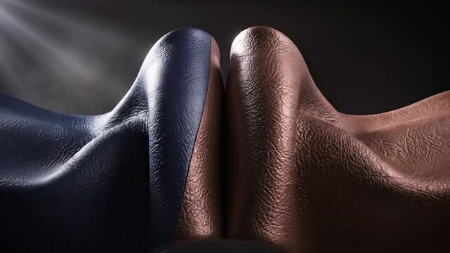 Abstract 3 d motion of blue and bronze leather fabric waves, fluid silk texture background, luxury animation for projects