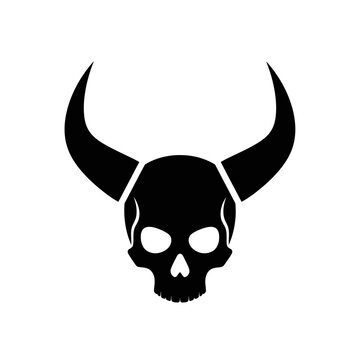 Black skull with devil horns symbol.
