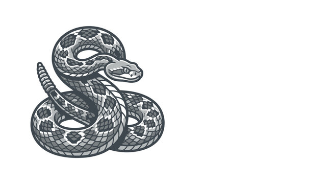 Detailed illustration of a coiled snake with intricate scale pattern and alert posture