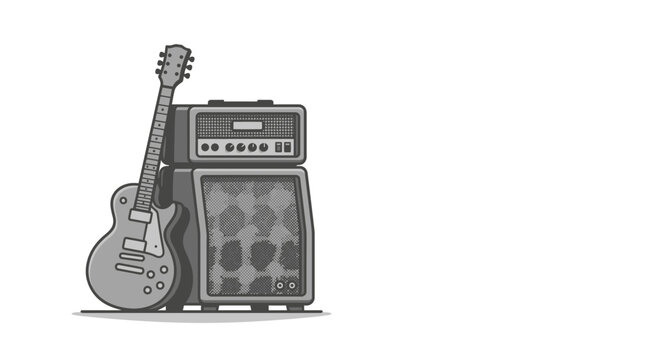 Electric guitar and amplifier stack on white background vector illustration
