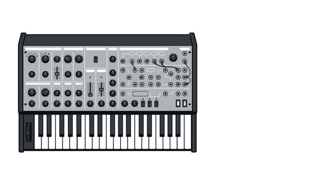 Electronic music synthesizer keyboard instrument with knobs and buttons