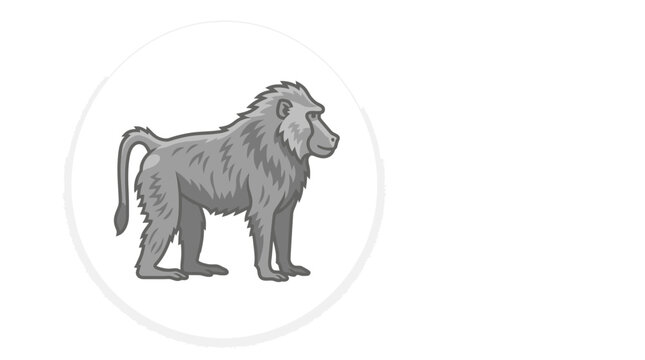 Gray baboon illustration inside a circular frame clean vector graphic