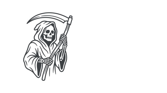Grim reaper figure holding scythe symbol of death and end