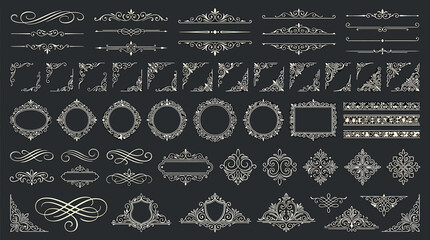 Set of vintage calligraphic elements, flourishes, frames, corners and dividers for wedding invitations and greeting cards © SampaRani