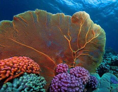 a texture of coral reefs with intricate patterns and vivid hues