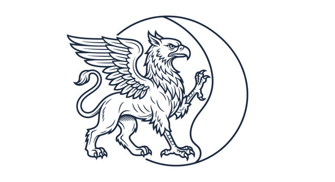 Mythical griffin creature illustration with celestial symbol