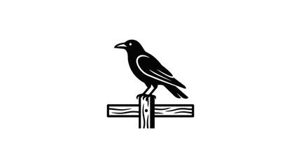 Obraz premium Silhouette of a raven perched on a wooden post symbol