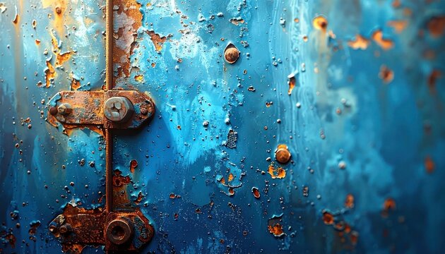 Close-up of a Rusted Blue Metal Surface with Textured Patina.