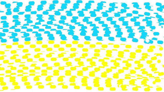 Cyan and yellow dotted stripe texture on white background, bright abstract halftone pattern with playful handmade rows and energetic movement