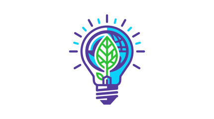 Eco-friendly light bulb with leaf and globe, symbolizing green energy and sustainability. © Intan