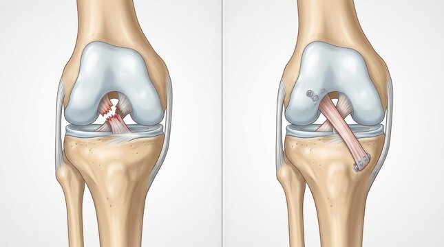 Comparison of torn ACL before and after surgical reconstruction with graft