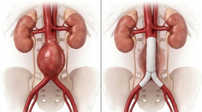Abdominal aortic aneurysm before and after endovascular repair procedure