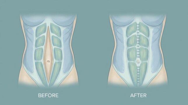Abdominoplasty surgery before and after comparison of abdominal muscles