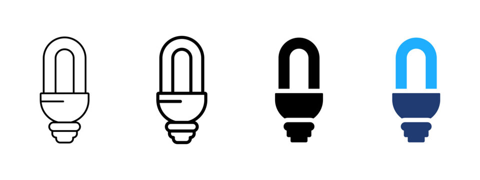 Compact fluorescent icon. Energy saving bulb symbol. CFL lamp sign. Electric lighting pictogram for home, power, illumination and efficient light design.