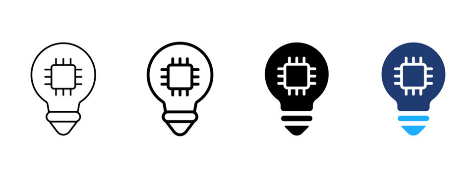 Smart bulb icon. Technology idea symbol. AI innovation sign. Microchip light pictogram for electronics, automation, digital solution and intelligent energy design.