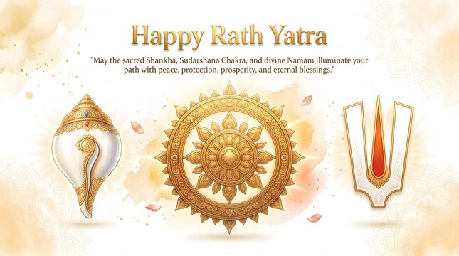 Happy rath yatra greeting card with sacred symbols
