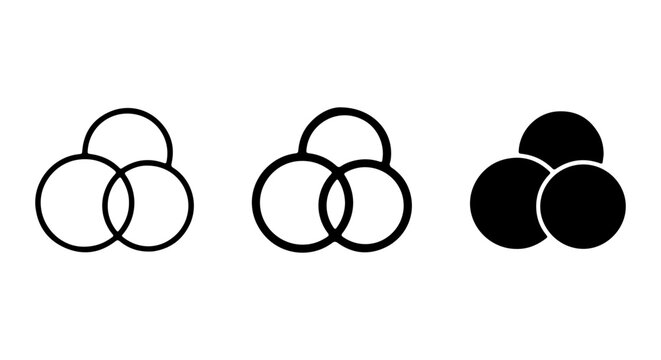 Three Intersecting Circles Vector Icons, Venn Diagram Symbols, Abstract Geometric Shapes