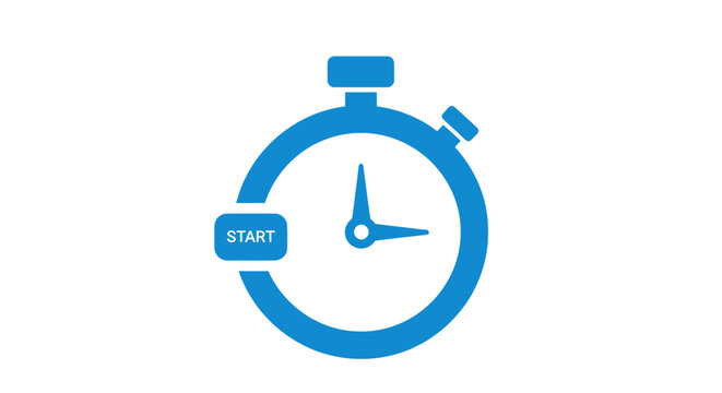 Blue stopwatch with start button pressed.