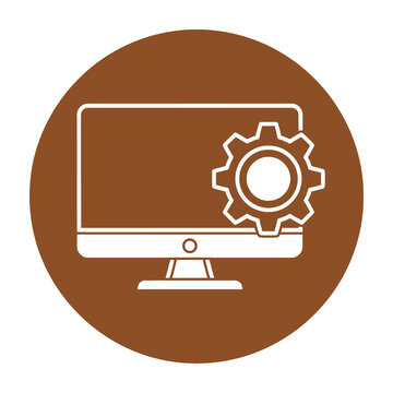 Computer monitor with gear icon on screen technology concept