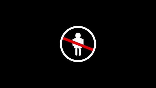 No entry for men icon. Minimalist icon of a person inside a circle with a red segment. Man icon on a circle. No man. no entry authorized access only animated not allowed man. Black background.