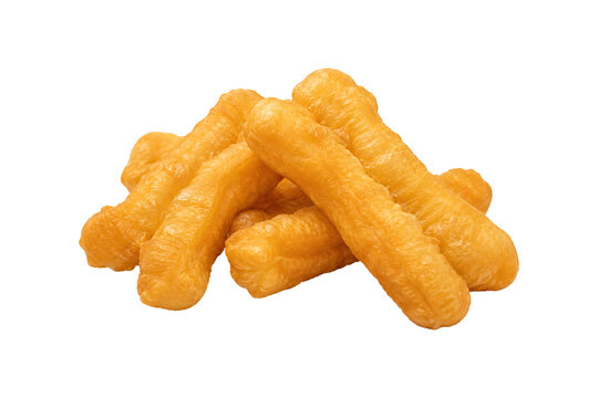 Traditional Thai patongko fried dough sticks isolated on a white background, golden crispy breakfast pastry arranged in a small pile, popular Asian street food snack with airy texture and appetizing 