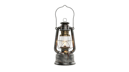 Vintage metal oil lantern with a glowing light inside standing upright © Muhammad