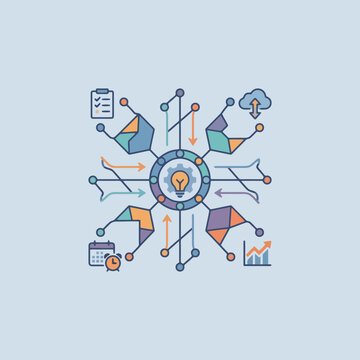 A digital illustration showing a central idea with connected nodes