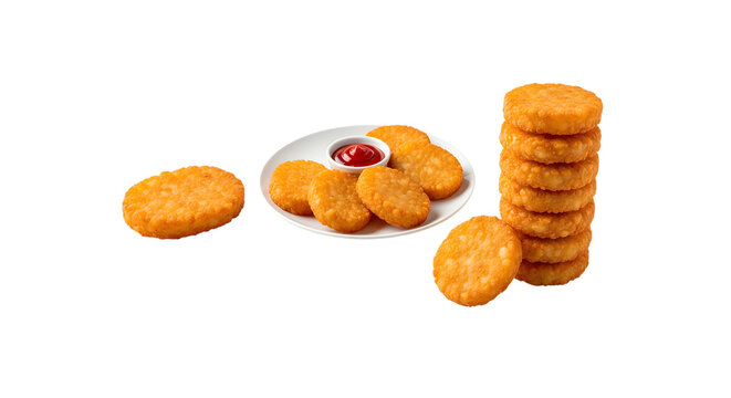 Chicken nuggets with ketchup and hash browns