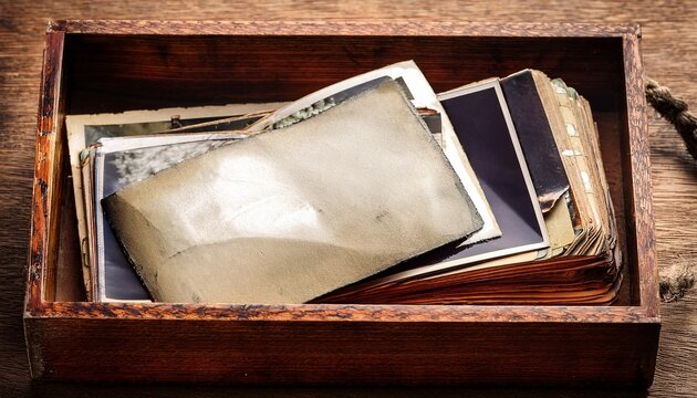 vintage photos in a wooden box
