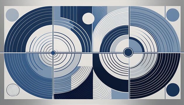 modern abstract poster featuring blue and grey geometric mosaic with circular and linear patterns in modular grid for contemporary professional branding creative identity and digital art prints